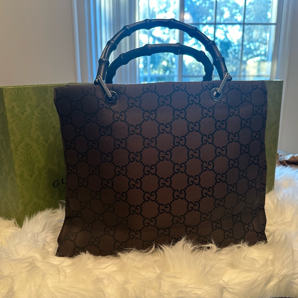 Authentic Gucci Bamboo Canvas Tote